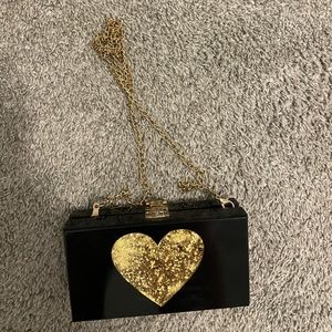 Black and gold heart evening bag
